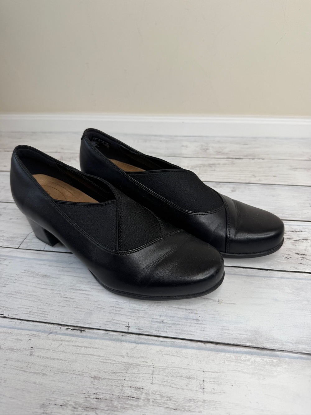 Clarks Black Low-Heel Slip-On Pumps